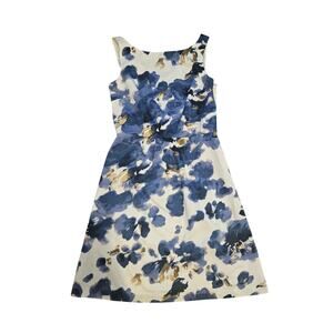 Ann Taylor womens 6 small blue floral a line fit flare coastal elegant dress